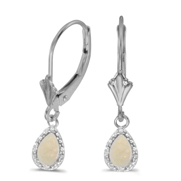 14k White Gold Pear Opal And Diamond Leverback Earrings Davidson Jewelers East Moline, IL