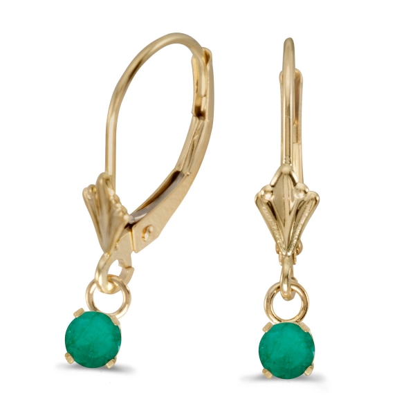 14k Yellow Gold Round Emerald Lever-back Earrings Davidson Jewelers East Moline, IL