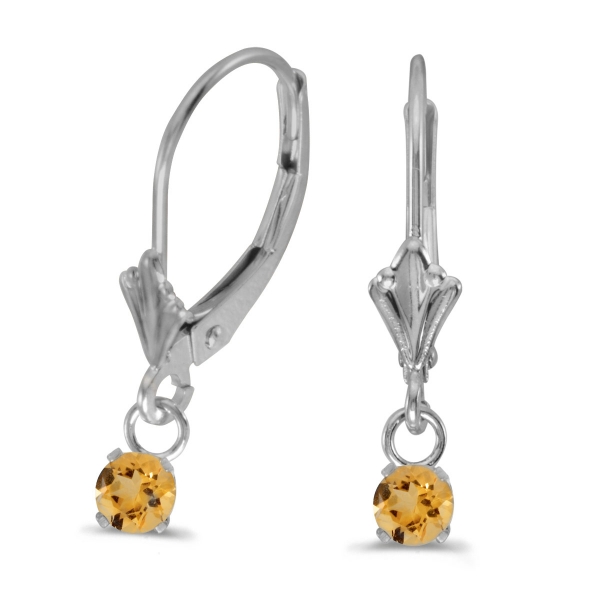 14k White Gold Round Citrine Lever-back Earrings Davidson Jewelers East Moline, IL