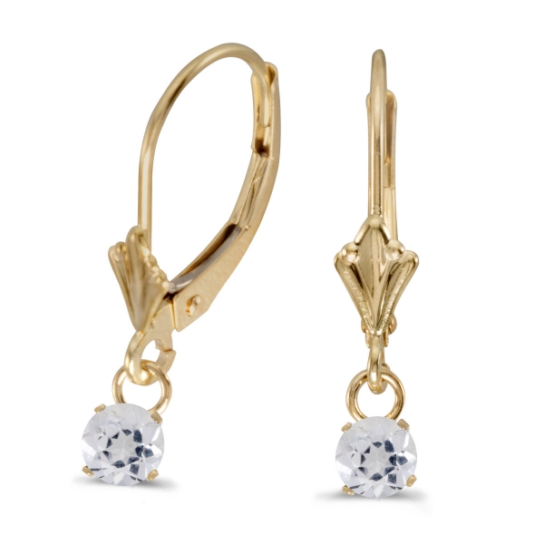 10k Yellow Gold 5mm Round Genuine White Topaz Lever-back Earrings Davidson Jewelers East Moline, IL