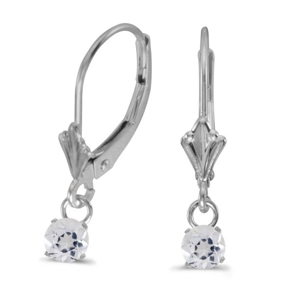 10k White Gold 5mm Round Genuine White Topaz Lever-back Earrings Davidson Jewelers East Moline, IL