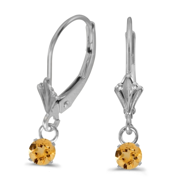 10k White Gold 5mm Round Genuine Citrine Lever-back Earrings Davidson Jewelers East Moline, IL