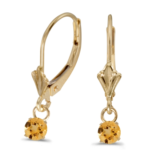 14k Yellow Gold 5mm Round Genuine Citrine Lever-back Earrings Davidson Jewelers East Moline, IL