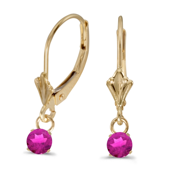 14k Yellow Gold 5mm Round Genuine Pink Topaz Lever-back Earrings Davidson Jewelers East Moline, IL