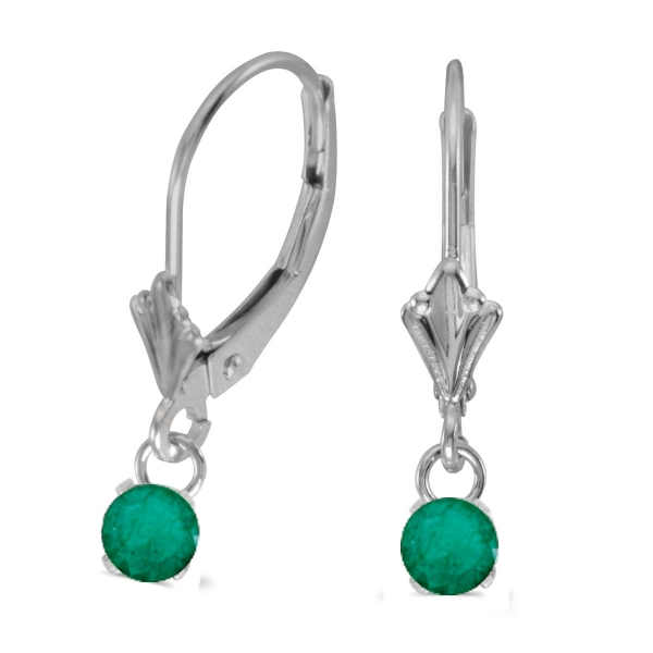 14k White Gold 5mm Round Genuine Emerald Lever-back Earrings Davidson Jewelers East Moline, IL