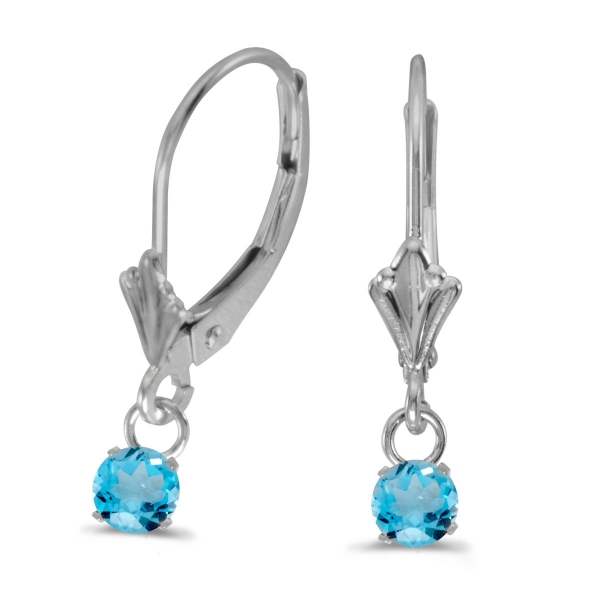 14k White Gold 5mm Round Genuine Blue Topaz Lever-back Earrings Davidson Jewelers East Moline, IL