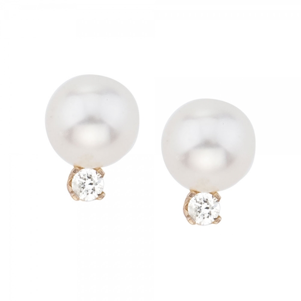 14kt Yellow Gold 6 mm Freshwater Cultured Pearl and Diamond Stud Earrings (.06 carat) Davidson Jewelers East Moline, IL