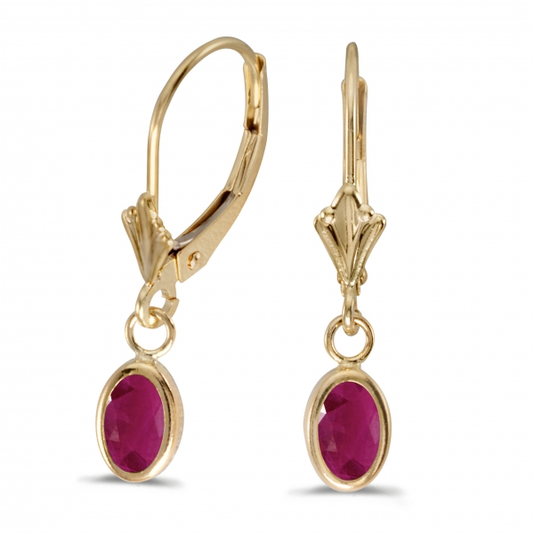 14k Yellow Gold Oval Ruby Bezel Lever-back Earrings Davidson Jewelers East Moline, IL