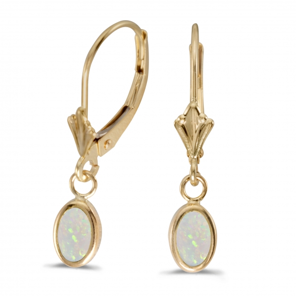 14k Yellow Gold Oval Opal Bezel Lever-back Earrings Davidson Jewelers East Moline, IL