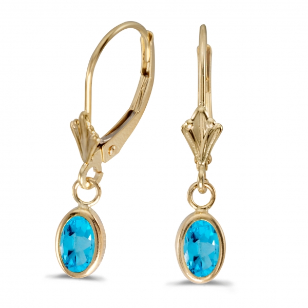 14k Yellow Gold Oval Blue Topaz Bezel Lever-back Earrings Davidson Jewelers East Moline, IL