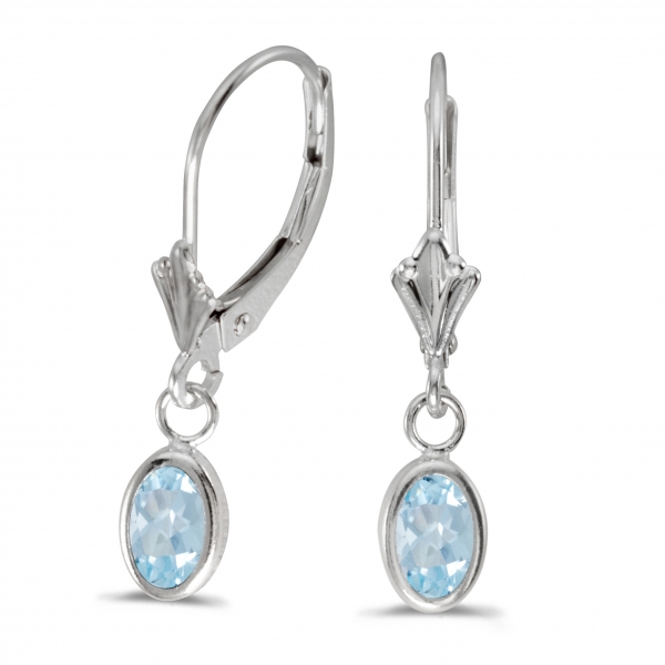 14k White Gold Oval Aquamarine Bezel Lever-back Earrings Davidson Jewelers East Moline, IL