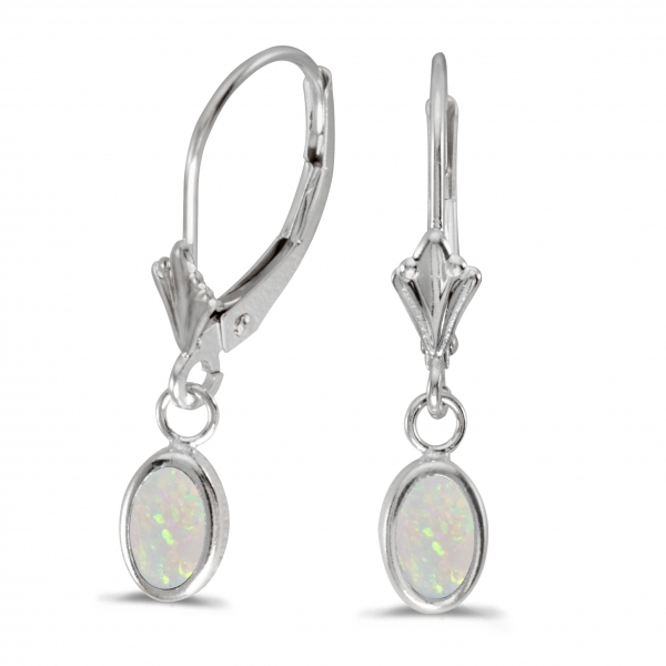 14k White Gold Oval Opal Bezel Lever-back Earrings Davidson Jewelers East Moline, IL
