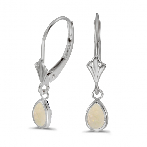 14k White Gold Pear Opal Bezel Lever-back Earrings Davidson Jewelers East Moline, IL