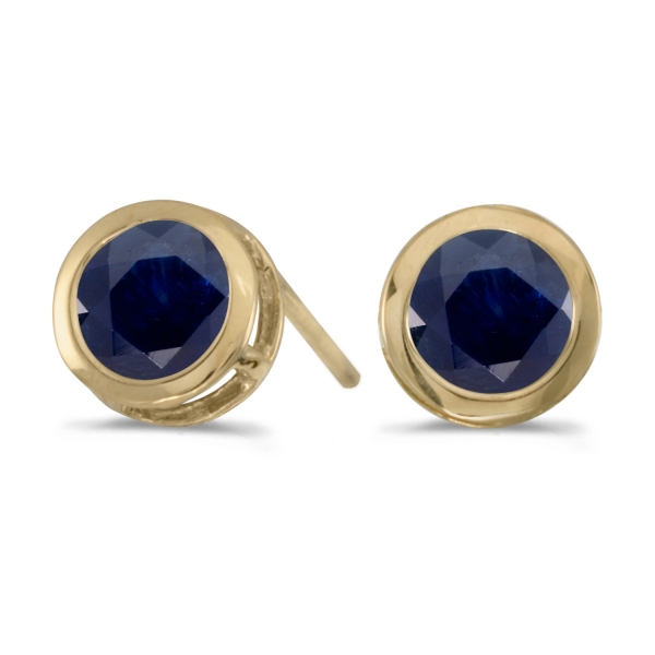 14k Yellow Gold Round Sapphire Bezel Stud Earrings Davidson Jewelers East Moline, IL
