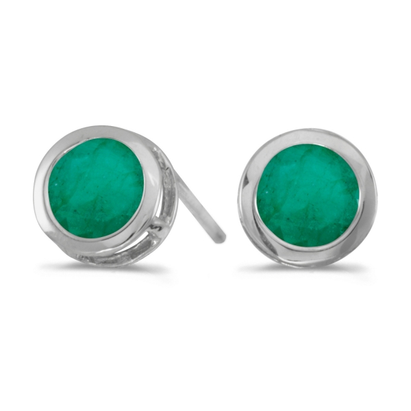 14k White Gold Round Emerald Bezel Stud Earrings Davidson Jewelers East Moline, IL