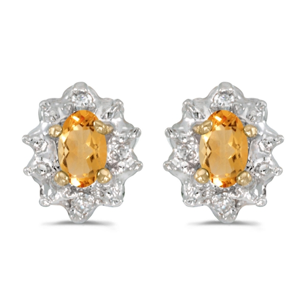 10k Yellow Gold Oval Citrine And Diamond Earrings Davidson Jewelers East Moline, IL