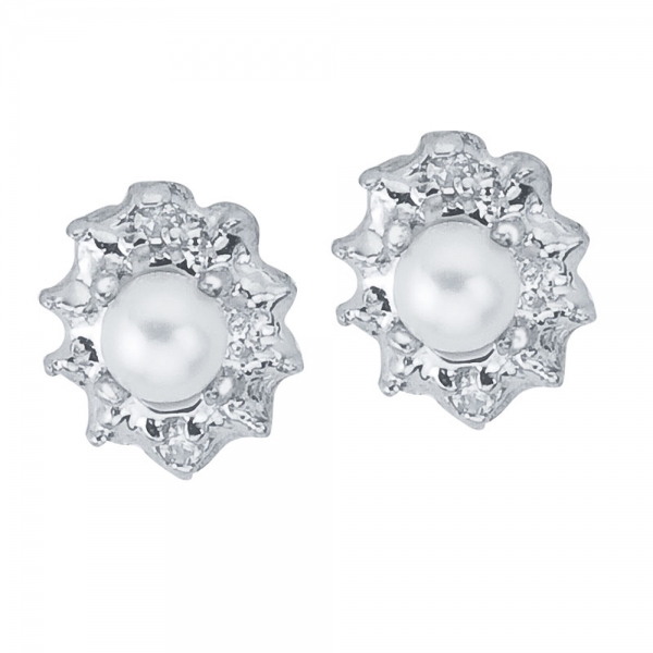 10k White Gold Freshwater Cultured Pearl And Diamond Earrings Davidson Jewelers East Moline, IL