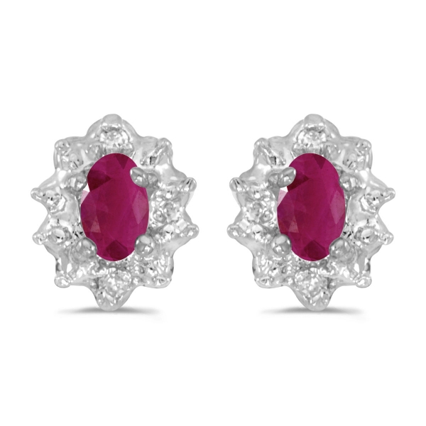 10k White Gold 5x3 mm Genuine Ruby And Diamond Earrings Davidson Jewelers East Moline, IL