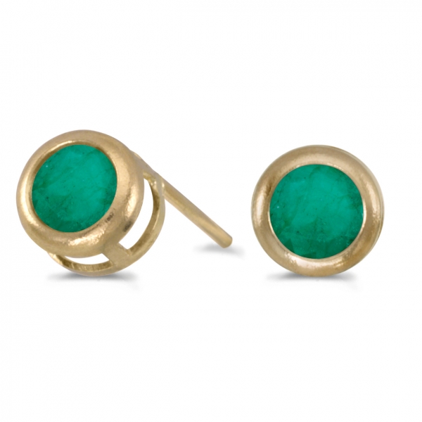 14k Yellow Gold Round Emerald Bezel Stud Earrings Davidson Jewelers East Moline, IL