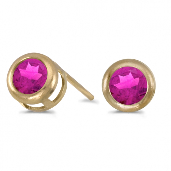14k Yellow Gold Round Pink Topaz Bezel Stud Earrings Davidson Jewelers East Moline, IL