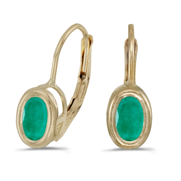 14k Yellow Gold Oval Emerald Bezel Lever-back Earrings Davidson Jewelers East Moline, IL