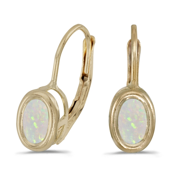 14k Yellow Gold Oval Opal Bezel Lever-back Earrings Davidson Jewelers East Moline, IL