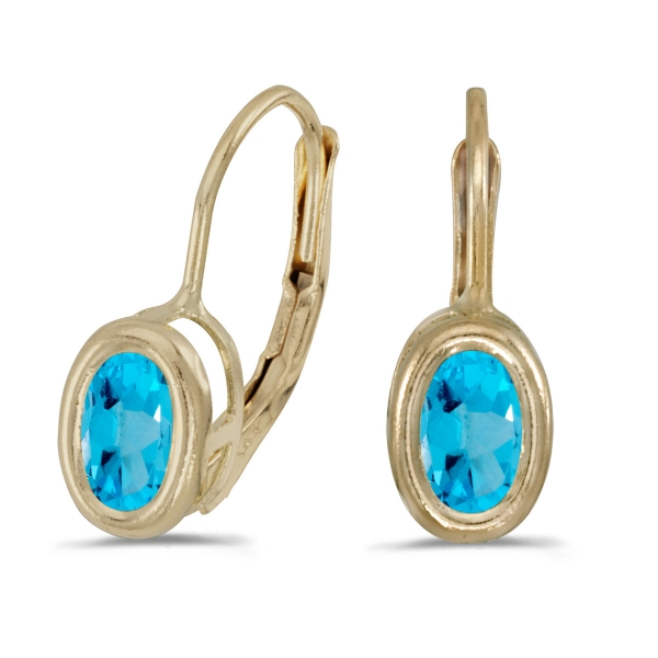 14k Yellow Gold Oval Blue Topaz Bezel Lever-back Earrings Davidson Jewelers East Moline, IL
