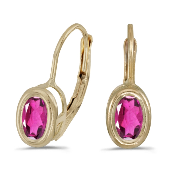 14k Yellow Gold Oval Pink Topaz Bezel Lever-back Earrings Davidson Jewelers East Moline, IL