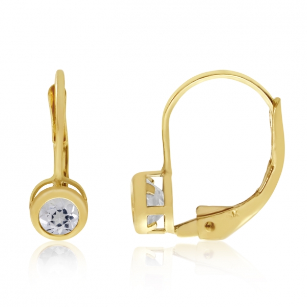 14k Yellow Gold 4mm White Topaz Bezel Leverback Earrings Davidson Jewelers East Moline, IL