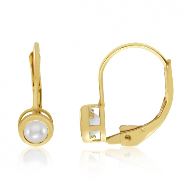 14k Yellow Gold 4mm Freshwater Cultured Pearl Bezel Leverback Earrings Davidson Jewelers East Moline, IL