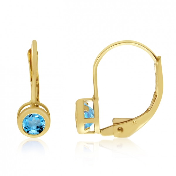 14k Yellow Gold 4mm BlueTopaz Bezel Leverback Earrings Davidson Jewelers East Moline, IL