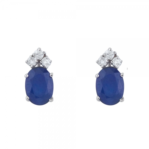 14k White Gold Sapphire And Diamond Oval Earrings Davidson Jewelers East Moline, IL