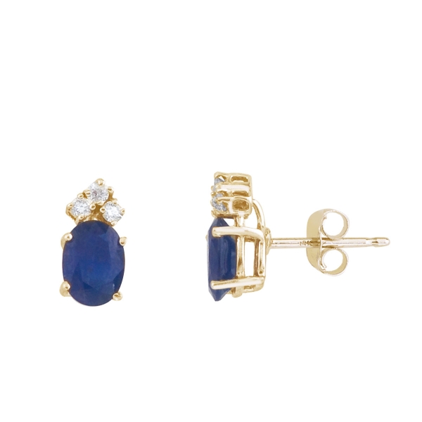 14k Yellow Gold Sapphire And Diamond Oval Earrings Davidson Jewelers East Moline, IL