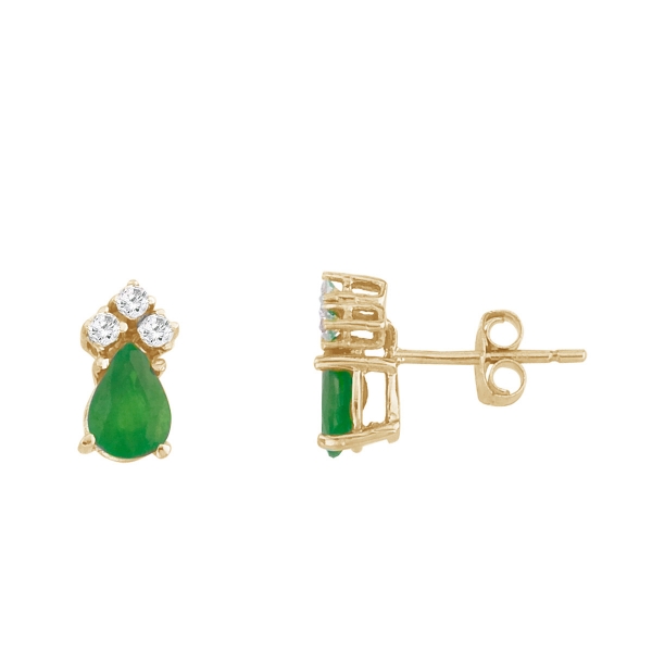 14k Yellow Gold Emerald And Diamond Pear Shaped Earrings Davidson Jewelers East Moline, IL