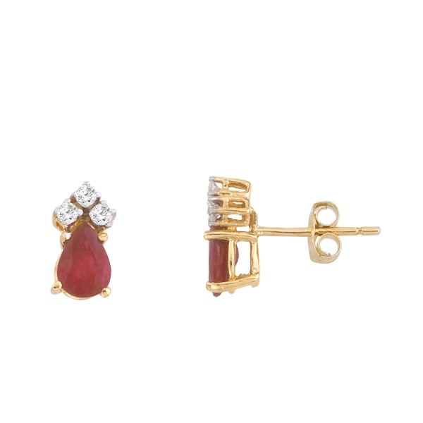 14k Yellow Gold Ruby And Diamond Pear Shaped Earrings Davidson Jewelers East Moline, IL