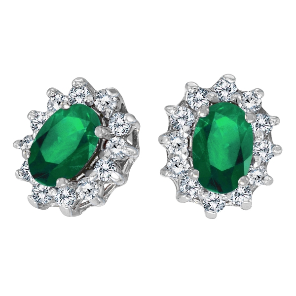10k White Gold Oval Emerald and .25 total ct Diamond Earrings Davidson Jewelers East Moline, IL