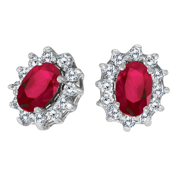 10k White Gold Oval Ruby and .25 total ct Diamond Earrings Davidson Jewelers East Moline, IL