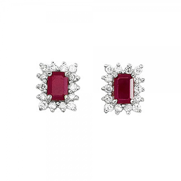 14k White Gold Diamond and Octagonal Ruby Earring Davidson Jewelers East Moline, IL