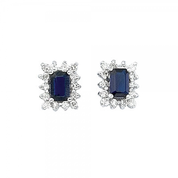 14k White Gold Diamond and Octagonal Sapphire Earring Davidson Jewelers East Moline, IL
