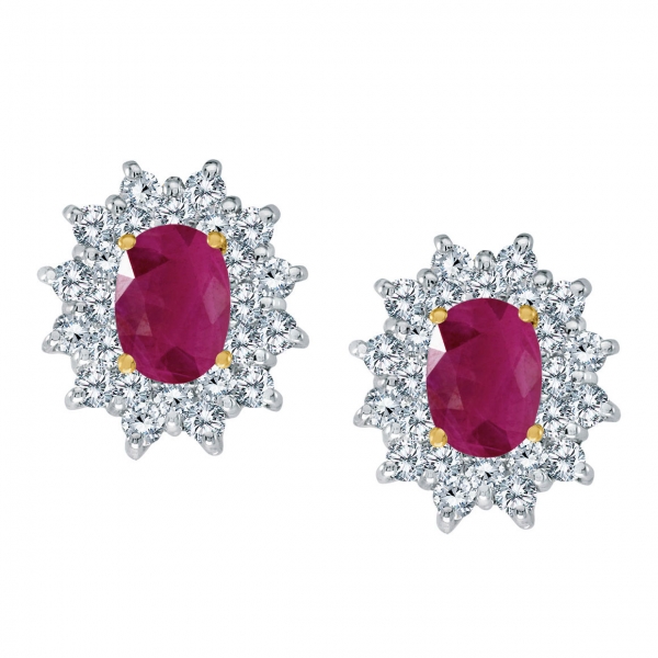 14k Yellow Gold Oval Ruby and Diamond Stud Earrings Davidson Jewelers East Moline, IL