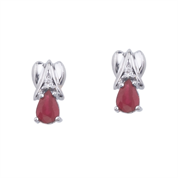 14k White Gold Pear-Shaped Ruby and Diamond Stud Earrings Davidson Jewelers East Moline, IL