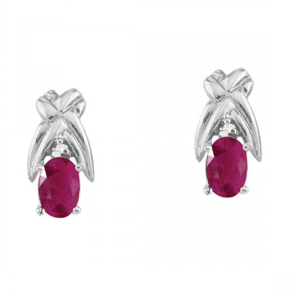 14k White Gold 6x4mm Oval Ruby and Diamond Stud Earrings Davidson Jewelers East Moline, IL