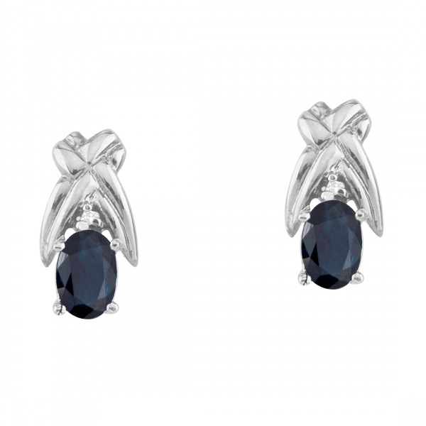 14k White Gold 6x4mm Oval Sapphire and Diamond Stud Earrings Davidson Jewelers East Moline, IL