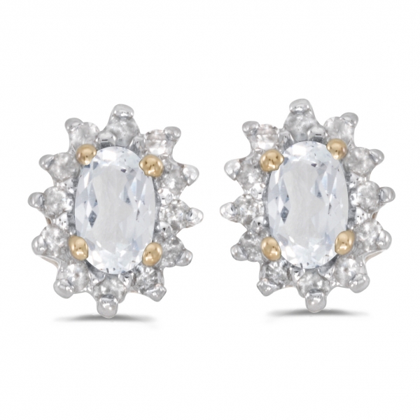 10k Yellow Gold Oval White Topaz And Diamond Earrings Davidson Jewelers East Moline, IL