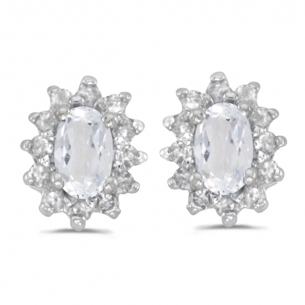 10k White Gold Oval White Topaz And Diamond Earrings Davidson Jewelers East Moline, IL