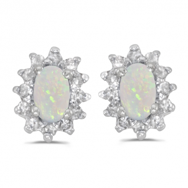 10k White Gold Oval Opal And Diamond Earrings Davidson Jewelers East Moline, IL