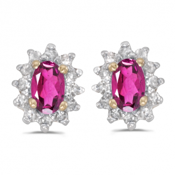 14k Yellow Gold Oval Pink Topaz And Diamond Earrings Davidson Jewelers East Moline, IL