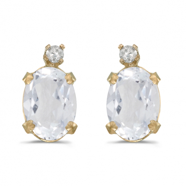 14k Yellow Gold Oval White Topaz And Diamond Earrings Davidson Jewelers East Moline, IL