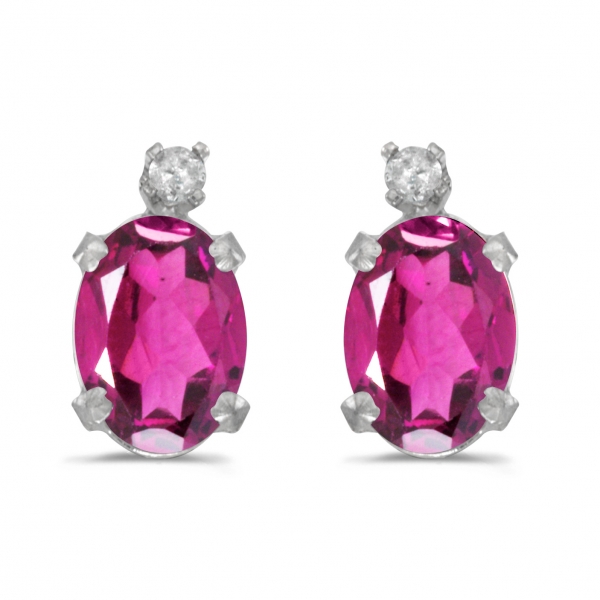 14k White Gold Oval Pink Topaz And Diamond Earrings Davidson Jewelers East Moline, IL