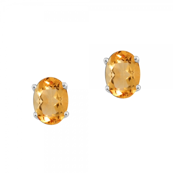 14k White Gold Oval Citrine Earrings 